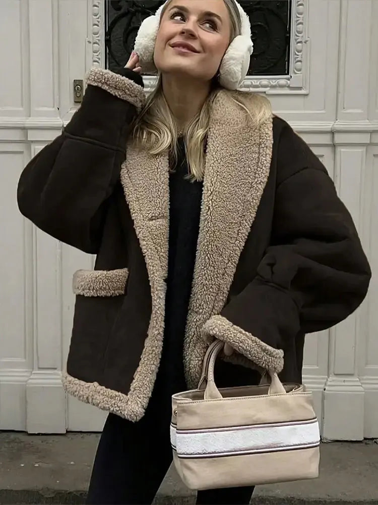 💕 Loose Fit Umstandsjacke – Fleece gefüttert, Herbst/Winter Outfit