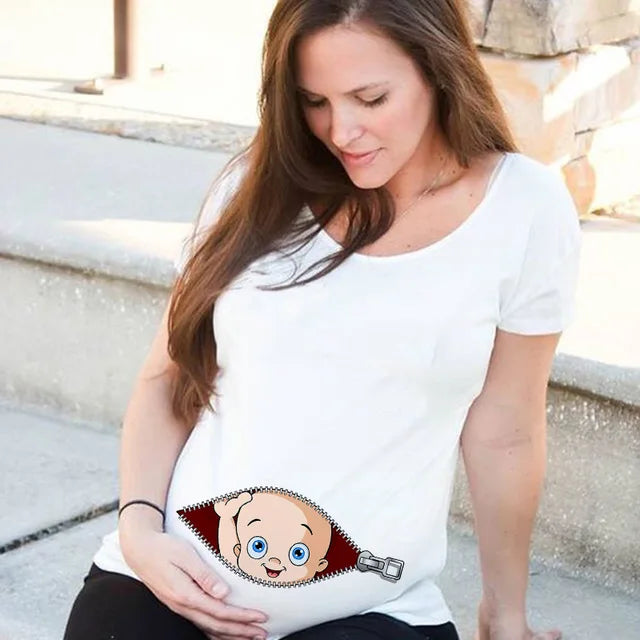 🤰 Sommer Umstands-Sweatshirt – Lustiger Baby-Peeking Print & O-Neck