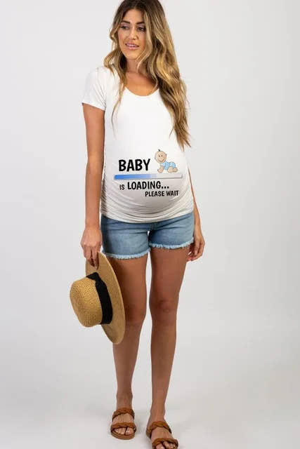 🤰 Sommer Umstands-Sweatshirt – Lustiger Baby-Peeking Print & O-Neck