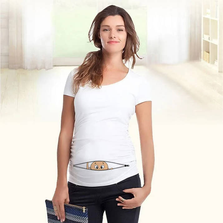 🤰 Sommer Umstands-Sweatshirt – Lustiger Baby-Peeking Print & O-Neck