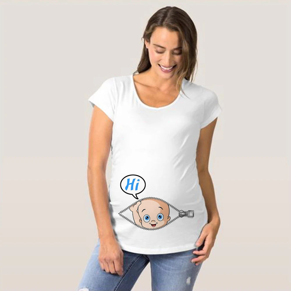🤰 Sommer Umstands-Sweatshirt – Lustiger Baby-Peeking Print & O-Neck