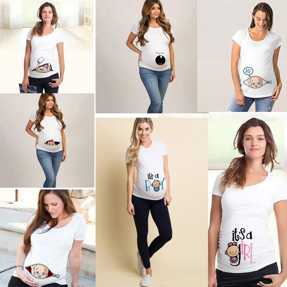 🤰 Sommer Umstands-Sweatshirt – Lustiger Baby-Peeking Print & O-Neck