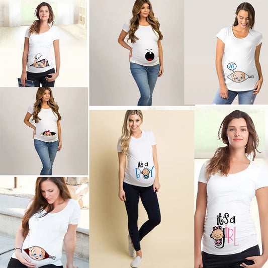 🤰 Sommer Umstands-Sweatshirt – Lustiger Baby-Peeking Print & O-Neck