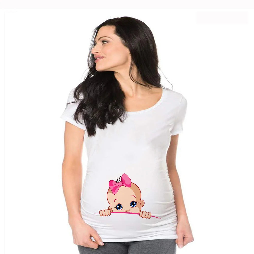 🤰 Sommer Umstands-Sweatshirt – Lustiger Baby-Peeking Print & O-Neck