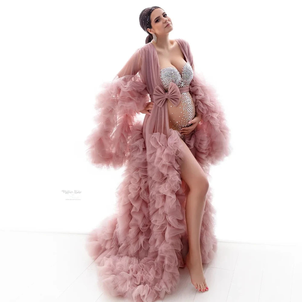 💎 Luxuriöser Schwangerschafts-Body – Strass & Perlen für Fotoshootings