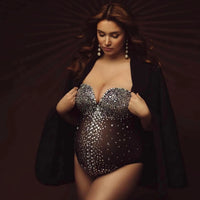 💎 Luxuriöser Schwangerschafts-Body – Strass & Perlen für Fotoshootings