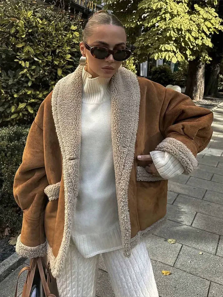 💕 Loose Fit Umstandsjacke – Fleece gefüttert, Herbst/Winter Outfit
