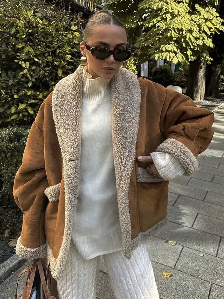 💕 Loose Fit Umstandsjacke – Fleece gefüttert, Herbst/Winter Outfit