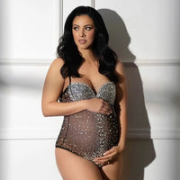 💎 Luxuriöser Schwangerschafts-Body – Strass & Perlen für Fotoshootings