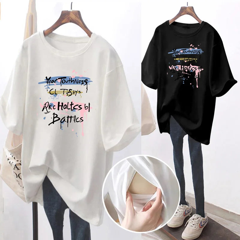 🤰 Schwangerschafts- & Stillshirt – Bequemes Kurzarm T-Shirt mit Rundhals Oberteil modern