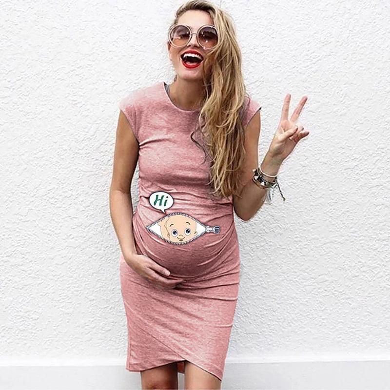 ☀️ Sommerliches  Kleid – Cartoon Druck für werdende Mamas! ☀️