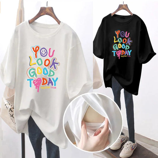 🤰 Schwangerschafts- & Stillshirt – Bequemes Kurzarm T-Shirt mit Rundhals Oberteil modern