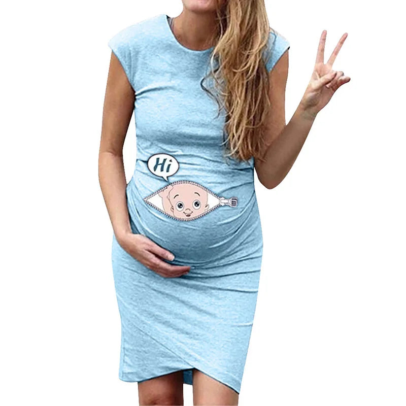 ☀️ Sommerliches  Kleid – Cartoon Druck für werdende Mamas! ☀️