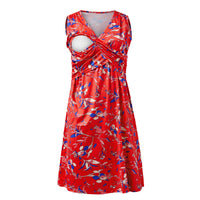 🤰 Sommer Umstands- & Stillkleid – Bedruckt, Ärmellos & V-Ausschnitt