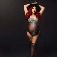💎 Luxuriöser Schwangerschafts-Body – Strass & Perlen für Fotoshootings