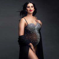 💎 Luxuriöser Schwangerschafts-Body – Strass & Perlen für Fotoshootings