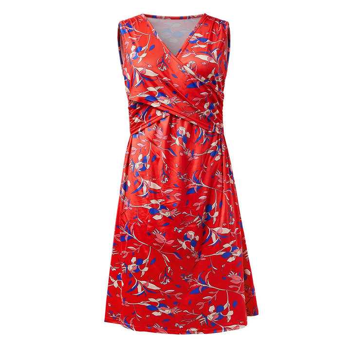 🤰 Sommer Umstands- & Stillkleid – Bedruckt, Ärmellos & V-Ausschnitt